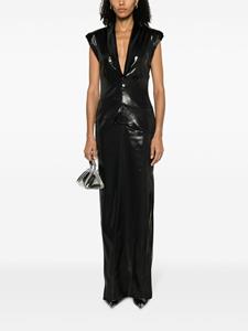 Genny plunging V-neck long dress - Zwart