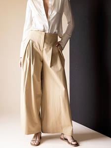 TWP Plooibroek met wijde pijpen - Beige
