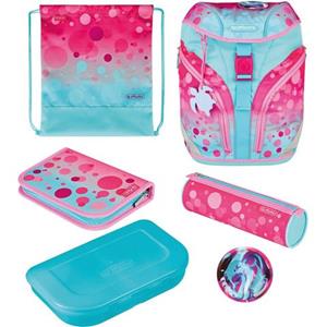 Herlitz Schulrucksack "SoftLight Plus GREENline, Pink Bubbles", Reflektoren-Floureszierende Flächen, mit abnehmbarer Applikation und Filzanhänger