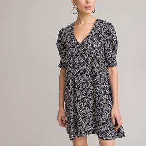 Korte jurk met V-hals en korte mouwen, bloemenprint