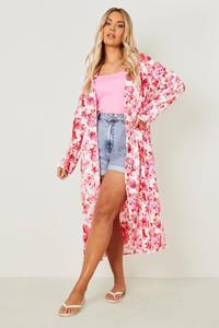 Boohoo Plus Bloemenprint Kimono, Pink