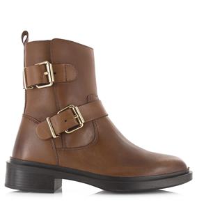 Leren boot met goudkleurige gespen Cognac Leer Biker boots Dames