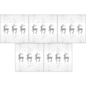 Ambiente 100x Kerst servetten rendier en stippen wit/zilver 33 x 33 cm -