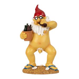 Merkloos Tuinkabouter beeld Happy Nudist - Polystone - Bloot met bier emmer - 28 cm -
