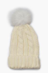 Grof Gebreide Muts Met Bolletje, Cream