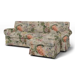 Bemz IKEA - Hoes voor 3-zitsbank Ektorp met chaise longue, Delft Flower - Tuberose, Linnen