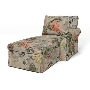 Bemz IKEA - Hoes voor chaise longue Ektorp met armleuning rechts, Delft Flower - Tuberose, Linnen