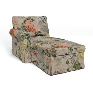 Bemz IKEA - Hoes voor chaise longue Ektorp met armleuning links, Delft Flower - Tuberose, Linnen