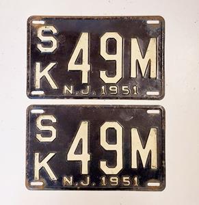 Fiftiesstore New Jersey Kentekenplaten - 1951 - Origineel (Set)