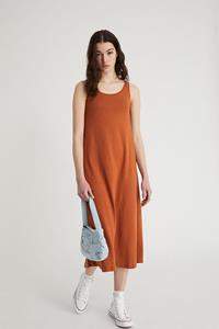 Infinitdenim Damen vegan Kleid Langes Rundstrickkleid Terracotta