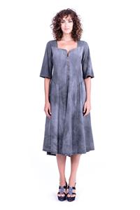 RAVENS VIEW IBIZA Damen vegan Kleid Zip Langarm Aged Effect Anthrazit Grau