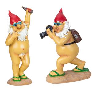 Merkloos Tuinkabouter beeldjes set 2x - Strike a pose - Polystone - 26 cm -