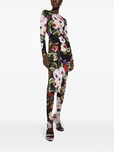 Dolce & Gabbana Midi-jurk met bloemenprint em lange mouwen - Zwart