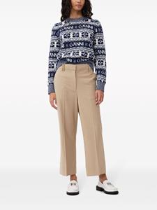 GANNI Cropped broek met wijde pijpen - Beige
