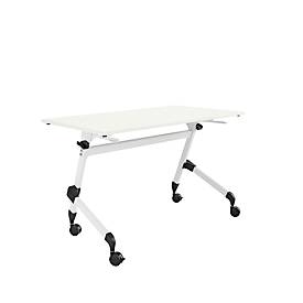 Opklapbaar bureau, met 4 vastzetbare wielen, rechthoekig, ronde buis, B 1200 x D 600 x H 720 mm, wit/wit