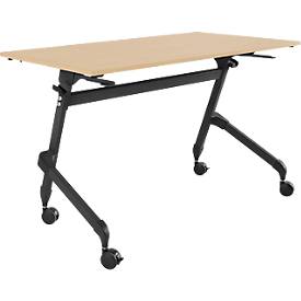 Schäfer Shop Select klaptafel met wielen, rechthoekig, vierkante buis, B 1200 x D 600 x H 720 mm, ahorn/zwart