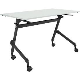 klaptafel met wielen, rechthoekig, vierkante buis, B 1200 x D 600 x H 720 mm, lichtgrijs/zwart