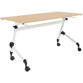 Schäfer Shop Select klaptafel met wielen, rechthoekig, vierkante buis, B 1400 x D 600 x H 720 mm, ahorn/wit