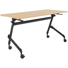 Schäfer Shop Select klaptafel met wielen, rechthoekig, vierkante buis, B 1400 x D 600 x H 720 mm, ahorn/zwart