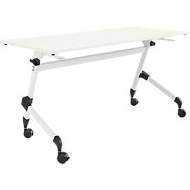 Schäfer Shop Select klaptafel met wielen, rechthoekig, vierkante buis, B 1400 x D 600 x H 720 mm, wit/wit