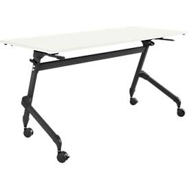 Schäfer Shop Select klaptafel met wielen, rechthoekig, vierkante buis, B 1400 x D 600 x H 720 mm, wit/zwart