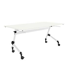 Schäfer Shop Select klaptafel met wielen, rechthoekig, vierkante buis, B 1600 x D 600 x H 720 mm, wit/wit