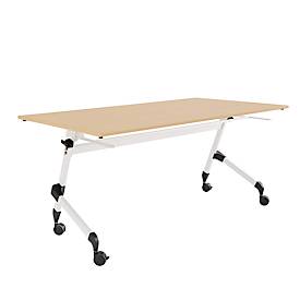 Schäfer Shop Select klaptafel met wielen, rechthoekig, vierkante buis, B 1600 x D 600 x H 720 mm, ahorn/wit