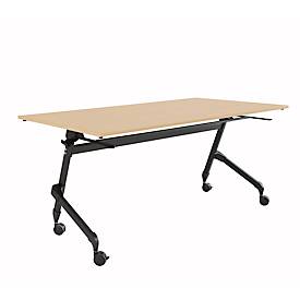 Schäfer Shop Select klaptafel met wielen, rechthoekig, vierkante buis, B 1600 x D 600 x H 720 mm, ahorn/zwart