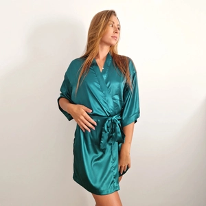 Kimono Satijn - One Size - Badjas - Paon - 87x118 cm
