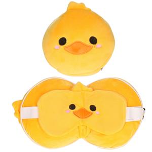 Merkloos Eend knuffel/reiskussen/slaapmasker 3-in-1 voor kinderen