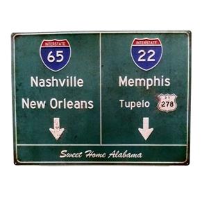 Fiftiesstore Sweet Home Alabama Highway Metalen Bord - 58 x 43 cm