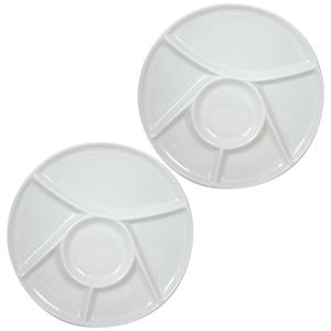 Cosy & Trendy 2x stuks porseleinen fondue/gourmet bord 6-vaks rond 23 cm -