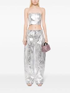 David Koma Leren metallic broek met wijde pijpen - Zilver