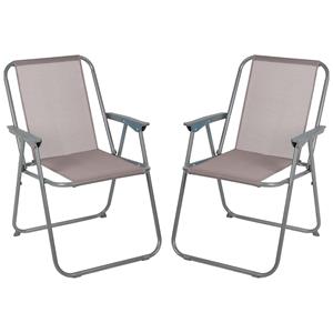 Sunnydays camping/strand stoel - 2x - aluminium - inklapbaar - beige - L53 x B55 x H75 cm -