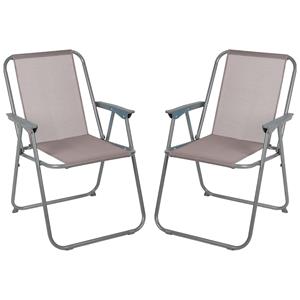 Sunnydays camping/strand stoel - 2x - aluminium - inklapbaar - beige - L53 x B55 x H75 cm -