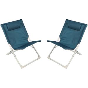 Sunnydays camping/strand stoel - 2x - aluminium - inklapbaar - blauw - L49 x B62 x H61 cm -