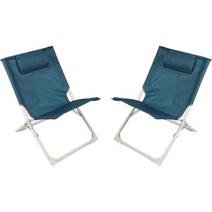Sunnydays camping/strand stoel - 2x - aluminium - inklapbaar - blauw - L49 x B62 x H61 cm -