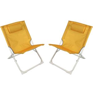 Sunnydays camping/strand stoel - 2x - aluminium - inklapbaar - geel - L49 x B62 x H61 cm -