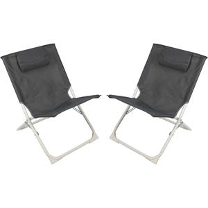 Sunnydays camping/strand stoel - 2x - aluminium - inklapbaar - grijs - L49 x B62 x H61 cm -