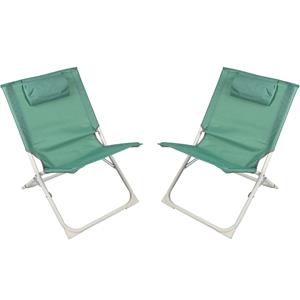 Sunnydays camping/strand stoel - 2x - aluminium - inklapbaar - groen - L49 x B62 x H61 cm -
