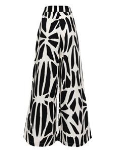 PatBO Katoenen broek met wijde pijpen en print - Wit