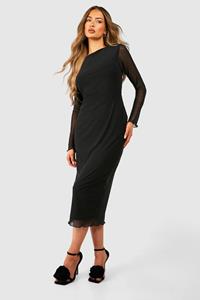 Boohoo Mesh Long Sleeve Midaxi Dress, Black