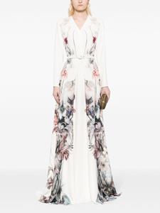 Saiid Kobeisy floral-print belted gown - Beige
