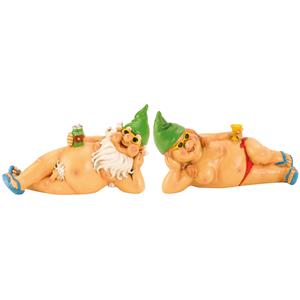 Merkloos Tuinkabouter beeldjes set 2x - Sexy drinking couple - Polystone - 26 cm - groen -