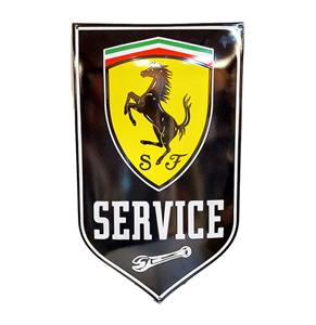 Fiftiesstore Ferrari Service Zwart Emaille Bord - 60 x 35cm