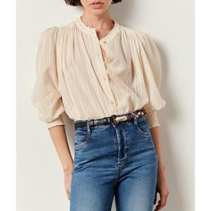 SESSUN Blouse, ronde hals met fronsjes, 3/4 mouwen Amalia