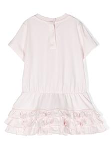 Moncler Enfant logo-patch ruffled-hem dress - Roze