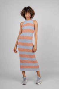 Brava Fabrics Damen vegan Kleid Gestrickt Lang Gestreift Orangine Blau & Orange