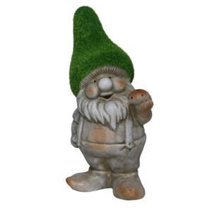 Tuinkabouter beeldje - Dwarf Barry - Polystone - grasgroene muts - 28 cm -