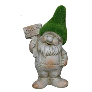 Gerimport Tuinkabouter beeldje - Dwarf Steef - Polystone - grasgroene muts - 28 cm -